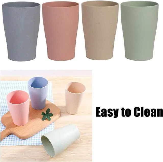 Alt view image 5 of 7 - Wheat Straw Cup 4 Pcs 11 Oz Reusable Drinking Cups Tumbler Set | Unbreakable Lightweight Dishwasher & Microwave Safe Eco-Friendly Dairy Use Cup for Milk Juice Water Bathroom Outdoor Camping