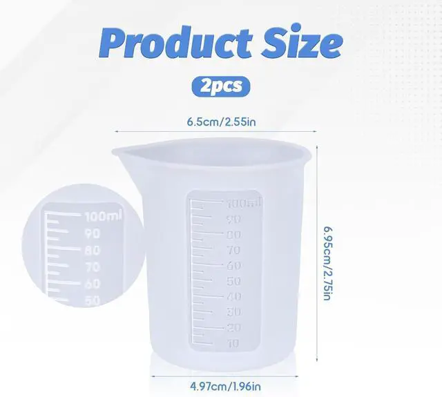 Alt view image 2 of 7 - 2 PCS 100ml Laundry Detergent Cup, Silicone Measuring Cups, Silicone Detergent Dispenser Reusable Non-stick Liquid Mixing Cups with Precise Scale for Resin Molds Jewelry Making DIY Craft