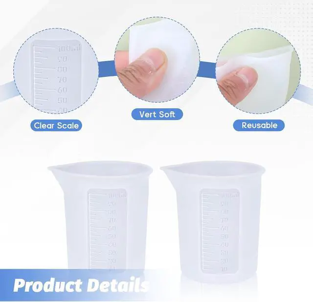 Alt view image 3 of 7 - 2 PCS 100ml Laundry Detergent Cup, Silicone Measuring Cups, Silicone Detergent Dispenser Reusable Non-stick Liquid Mixing Cups with Precise Scale for Resin Molds Jewelry Making DIY Craft