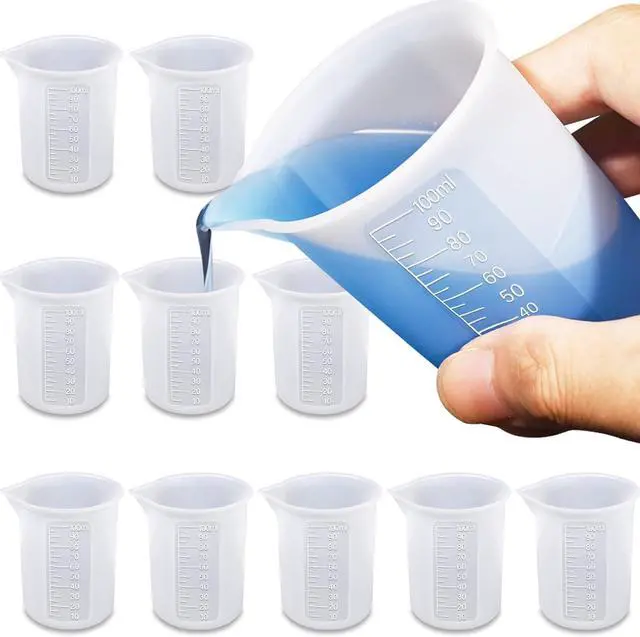 Main image of 10pcs 100ml Silicone Measuring Cups Resin Mixing Cups | 100ml Silicone Measuring Cups for Resin DIY Craft Jewelry Making Paint Pouring Cup, Non-Stick Clearer Precise Scale Reusable