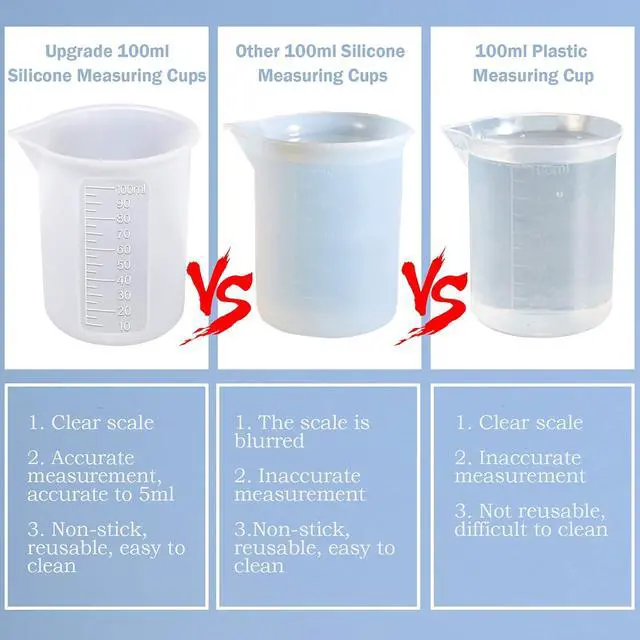 Alt view image 2 of 6 - 10pcs 100ml Silicone Measuring Cups Resin Mixing Cups | 100ml Silicone Measuring Cups for Resin DIY Craft Jewelry Making Paint Pouring Cup, Non-Stick Clearer Precise Scale Reusable