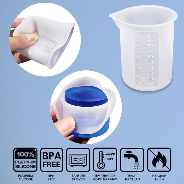 Alt view image 4 of 6 - 10pcs 100ml Silicone Measuring Cups Resin Mixing Cups | 100ml Silicone Measuring Cups for Resin DIY Craft Jewelry Making Paint Pouring Cup, Non-Stick Clearer Precise Scale Reusable