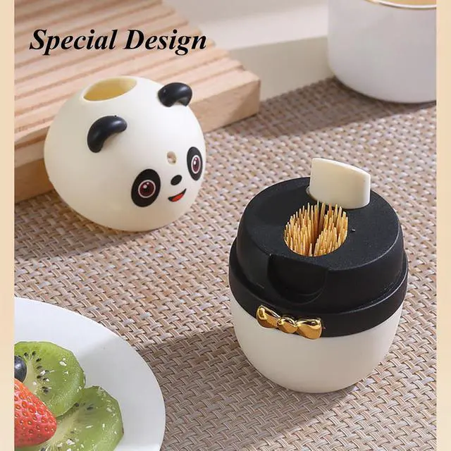 Alt view image 4 of 7 - Creative Toothpick Holder Toothpick Dispenser, Automatic Cute Panda Toothpick Dispenser for Kitchen Restaurant Hotel, Thickened Novelty Toothpicks Container, Sturdy Safe Portable Toothpick Storage Box