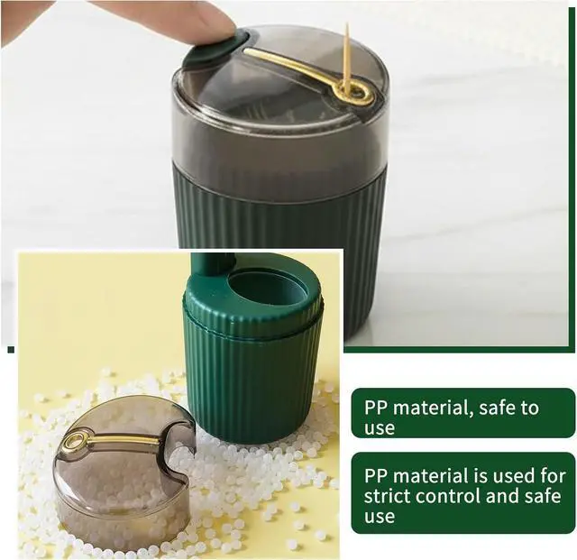 Alt view image 4 of 7 - Pop-Up Automatic Toothpick Dispenser Luxury Push-Button Portable Toothpick Holder, Pop-Out Toothpick Jar for Home & Outdoor Use, Compact Tabletop Dispenser (Dark Green)
