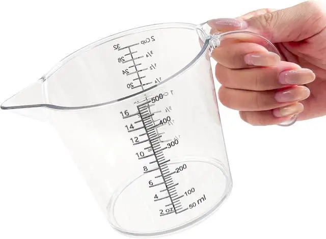 Main image of 16 oz (2 Cup) Liquid Measuring Cup, Food-Grade Plastic Measuring Cup with Laser-Etched Markings, Clear Single Measuring Cup
