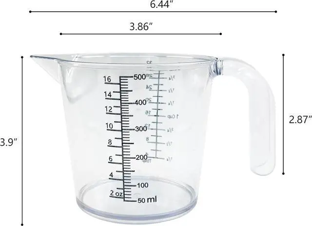Alt view image 2 of 7 - 16 oz (2 Cup) Liquid Measuring Cup, Food-Grade Plastic Measuring Cup with Laser-Etched Markings, Clear Single Measuring Cup
