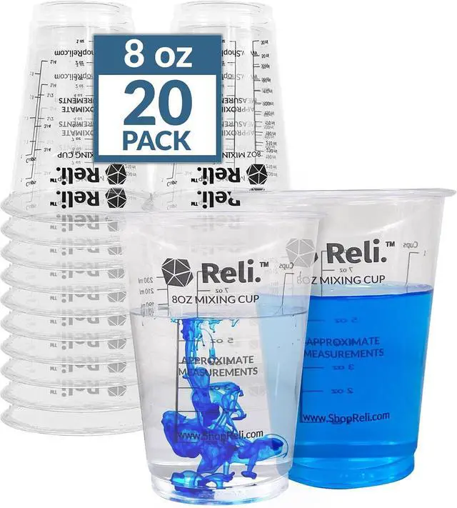 Main image of Reli. 8 oz Paint Mixing Cup (20 Pcs) | Resin Mixing Cups | Clear Plastic Mixing Cup / Disposable Measuring Cups | Use for Paint, Epoxy, Resin, Pigments (8oz)