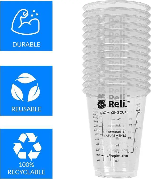 Alt view image 4 of 7 - Reli. 8 oz Paint Mixing Cup (20 Pcs) | Resin Mixing Cups | Clear Plastic Mixing Cup / Disposable Measuring Cups | Use for Paint, Epoxy, Resin, Pigments (8oz)