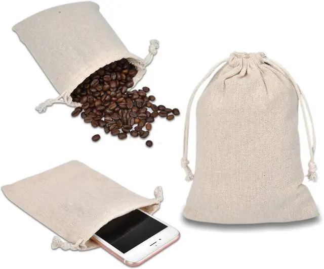 Alt view image 5 of 7 - calary 5x6.9 Inch Double Canvas Drawstring Bag Cotton Pouch Gift Sachet Bags Muslin Bag Reusable Tea Bag (25pcs)