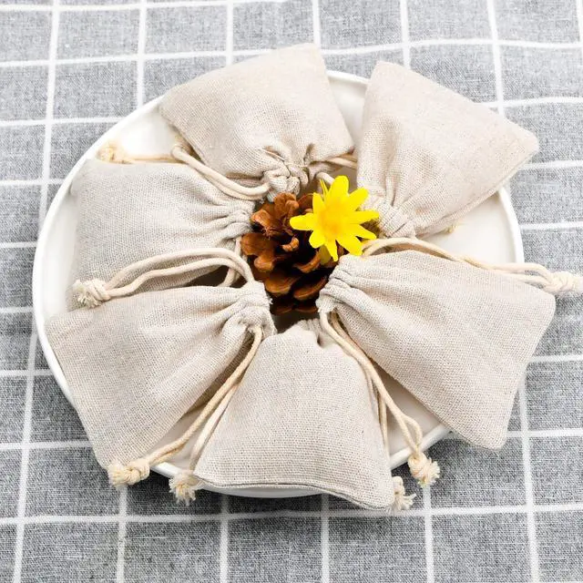 Alt view image 6 of 7 - calary 5x6.9 Inch Double Canvas Drawstring Bag Cotton Pouch Gift Sachet Bags Muslin Bag Reusable Tea Bag (25pcs)