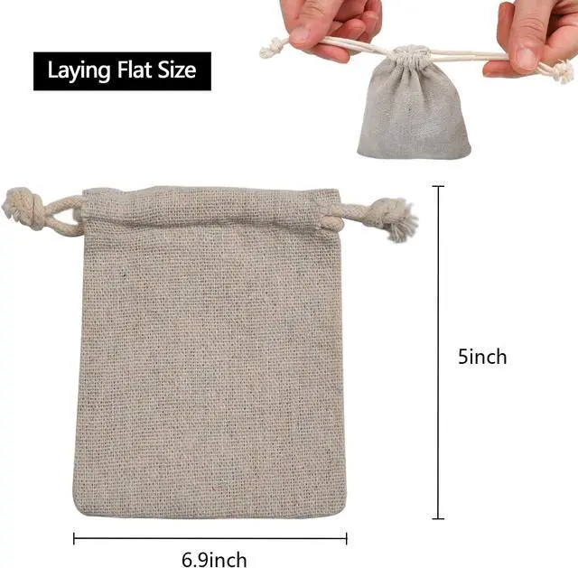 Alt view image 7 of 7 - calary 5x6.9 Inch Double Canvas Drawstring Bag Cotton Pouch Gift Sachet Bags Muslin Bag Reusable Tea Bag (25pcs)