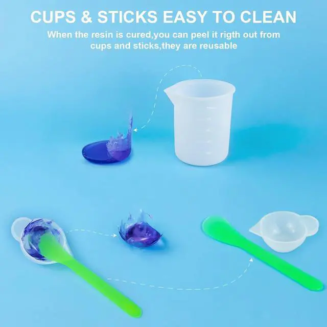 Alt view image 3 of 6 - Creahaus Silicone Measuring Cups Tool Kit for Resin, Non-Stick 250 & 100ml Epoxy Mixing Cups, Reusable Resin Supplies with Silicone Mat, Stir Sticks, Pipettes, Cups for Molds, Jewelry Making