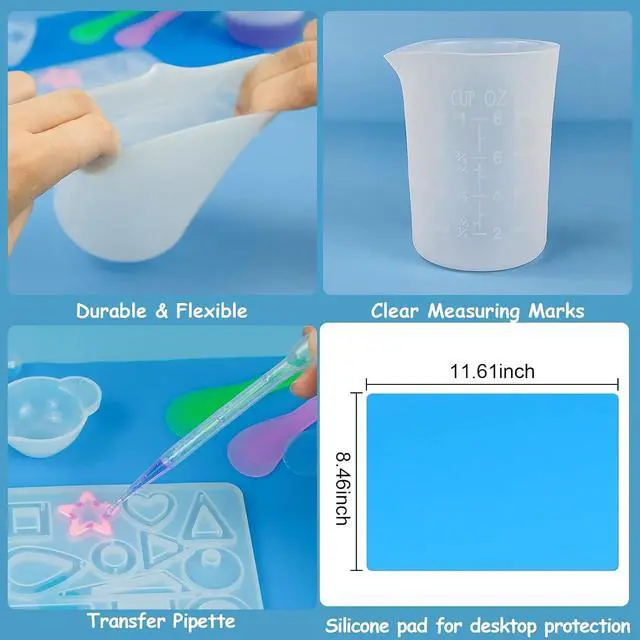 Alt view image 6 of 6 - Creahaus Silicone Measuring Cups Tool Kit for Resin, Non-Stick 250 & 100ml Epoxy Mixing Cups, Reusable Resin Supplies with Silicone Mat, Stir Sticks, Pipettes, Cups for Molds, Jewelry Making