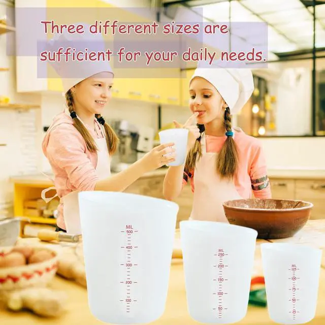 Alt view image 4 of 7 - 3 PCS Silicone Flexible Measuring Cups,2 Cup&1 Cup&1/2 Cup | Squeeze and Pour Melting Cups with Marking Ounce/ML for Epoxy Resin,Butter,Chocolate