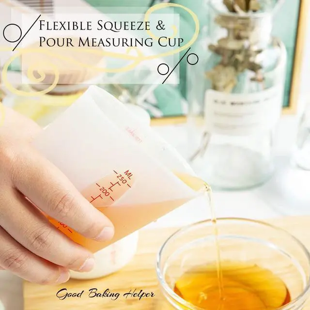 Alt view image 6 of 7 - 3 PCS Silicone Flexible Measuring Cups,2 Cup&1 Cup&1/2 Cup | Squeeze and Pour Melting Cups with Marking Ounce/ML for Epoxy Resin,Butter,Chocolate