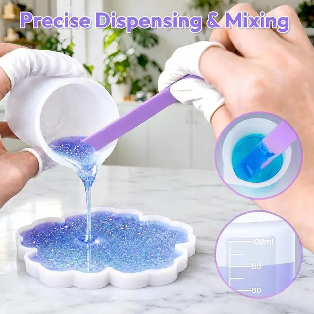 Alt view image 4 of 7 - HeyClear Silicone Measuring Cups Kit for Epoxy Resin 250&100ml Mixing Cups | Resin tools with Mats, Stir Sticks, Dropper Pipettes, Finger Cots for Epoxy Resin Crafting, Resin Molds, Jewelry Making