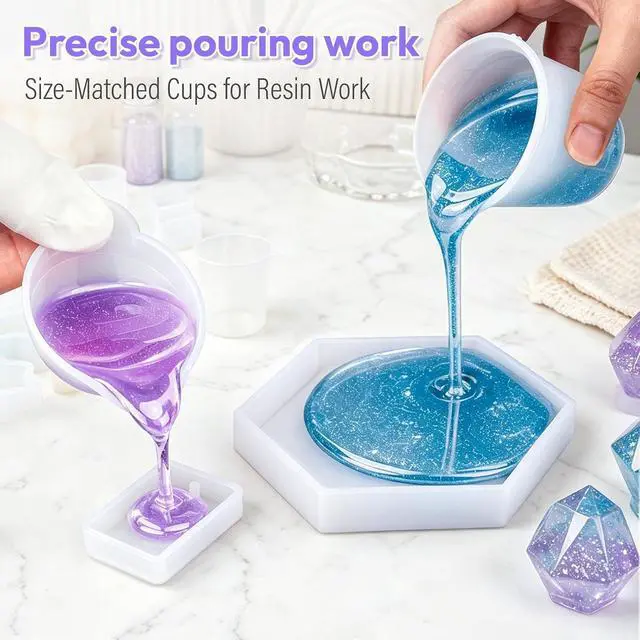 Alt view image 5 of 7 - HeyClear Silicone Measuring Cups Kit for Epoxy Resin 250&100ml Mixing Cups | Resin tools with Mats, Stir Sticks, Dropper Pipettes, Finger Cots for Epoxy Resin Crafting, Resin Molds, Jewelry Making