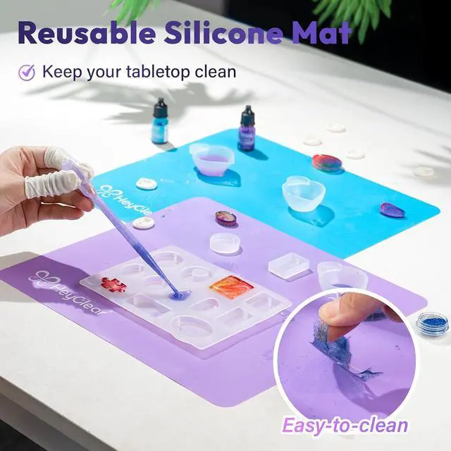 Alt view image 6 of 7 - HeyClear Silicone Measuring Cups Kit for Epoxy Resin 250&100ml Mixing Cups | Resin tools with Mats, Stir Sticks, Dropper Pipettes, Finger Cots for Epoxy Resin Crafting, Resin Molds, Jewelry Making