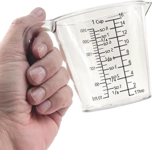 Main image of 1 Cup (250ml) Measuring Cup, Laser-Etched oz/cup/mL/Tbsp, Small Plastic Measuring Cup with Handle for Baking, Hair Color & Resin