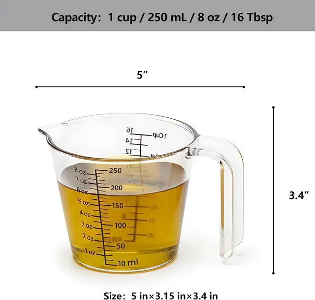 Alt view image 2 of 7 - 1 Cup (250ml) Measuring Cup, Laser-Etched oz/cup/mL/Tbsp, Small Plastic Measuring Cup with Handle for Baking, Hair Color & Resin