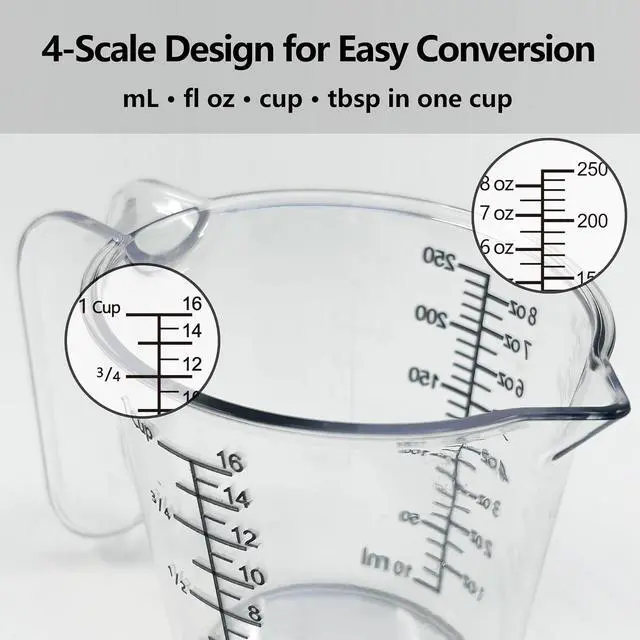 Alt view image 4 of 7 - 1 Cup (250ml) Measuring Cup, Laser-Etched oz/cup/mL/Tbsp, Small Plastic Measuring Cup with Handle for Baking, Hair Color & Resin