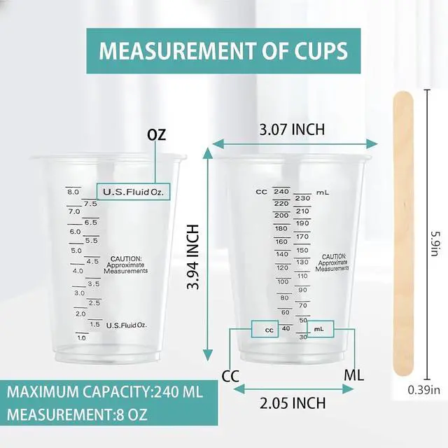 Alt view image 2 of 7 - 8oz Clear Plastic Measuring Cups, Graduated Mixing Cups, 50 Pack | Disposable & reusable, Graduated markings, 8oz capacity, Resin & paint mixing, Cooking & baking, 50 pack
