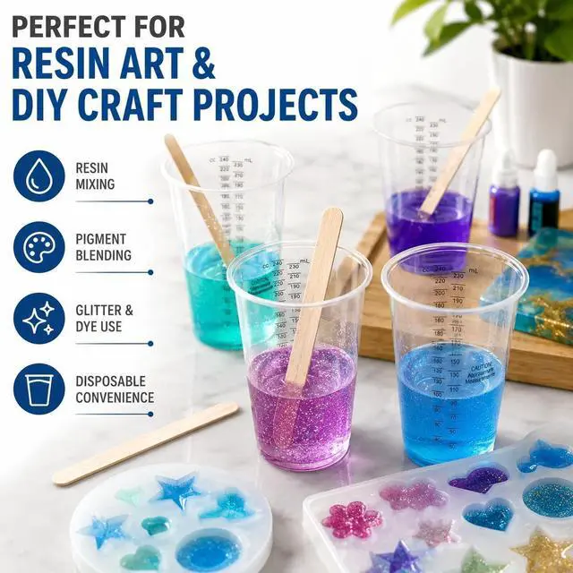 Alt view image 3 of 7 - 8oz Clear Plastic Measuring Cups, Graduated Mixing Cups, 50 Pack | Disposable & reusable, Graduated markings, 8oz capacity, Resin & paint mixing, Cooking & baking, 50 pack