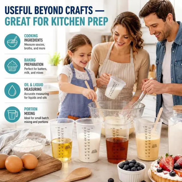 Alt view image 5 of 7 - 8oz Clear Plastic Measuring Cups, Graduated Mixing Cups, 50 Pack | Disposable & reusable, Graduated markings, 8oz capacity, Resin & paint mixing, Cooking & baking, 50 pack