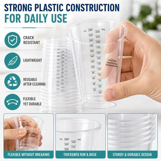 Alt view image 6 of 7 - 8oz Clear Plastic Measuring Cups, Graduated Mixing Cups, 50 Pack | Disposable & reusable, Graduated markings, 8oz capacity, Resin & paint mixing, Cooking & baking, 50 pack
