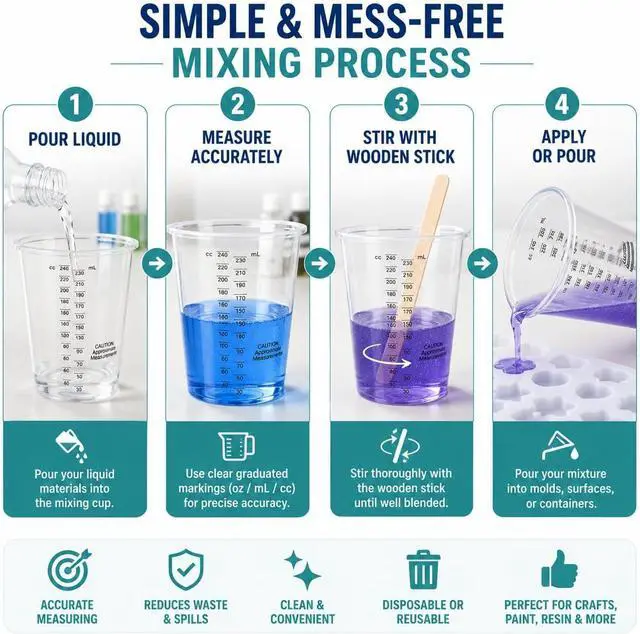 Alt view image 7 of 7 - 8oz Clear Plastic Measuring Cups, Graduated Mixing Cups, 50 Pack | Disposable & reusable, Graduated markings, 8oz capacity, Resin & paint mixing, Cooking & baking, 50 pack