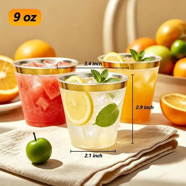 Alt view image 2 of 7 - 20 Pcs Plastic Cups 9oz, Disposable Stemless Wine Glasses Party Cup | Clear Gold Rimmed Classic Cocktail Cup Champagne Flutes Party Cups for Birthday Valentine's Galentine's Day Wedding Christmas