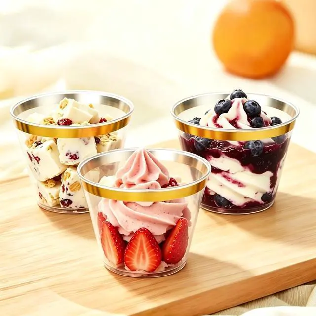 Alt view image 5 of 7 - 20 Pcs Plastic Cups 9oz, Disposable Stemless Wine Glasses Party Cup | Clear Gold Rimmed Classic Cocktail Cup Champagne Flutes Party Cups for Birthday Valentine's Galentine's Day Wedding Christmas