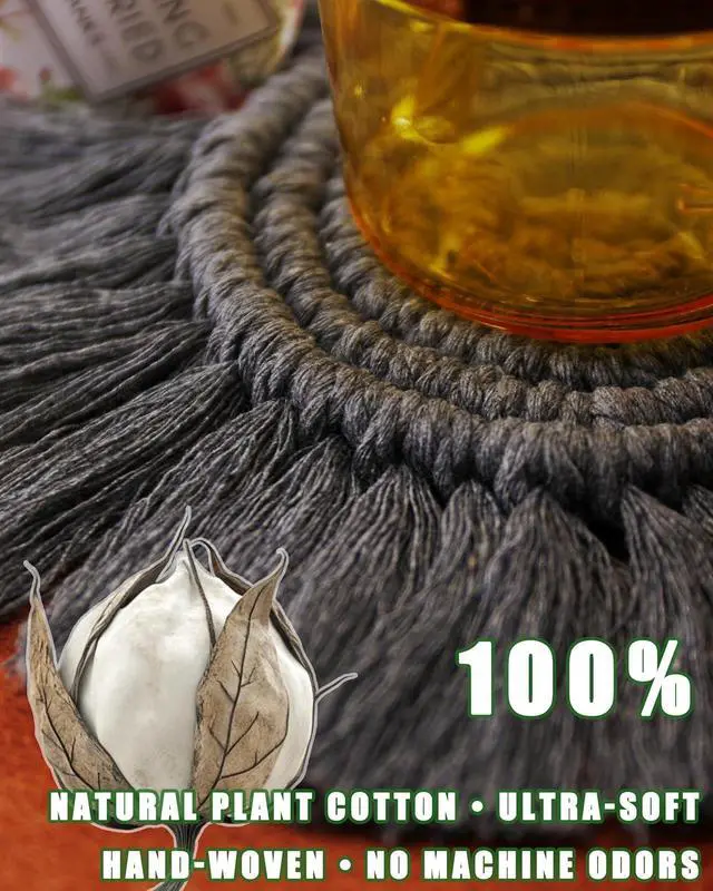 Alt view image 2 of 7 - Boho Coasters Set of 2 for Drinks Absorbent, Macrame Cotton Coasters for Wooden Table Round Drink Coaster Set with Tassels Housewarming Gift Bar Coffee Table Office Desk Decor (Gray)
