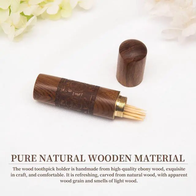 Alt view image 3 of 6 - Toothpick Holder Portable Wood Toothpick Case Waterproof Handmade Craft Toothpick Pocket Box for Storage Toothpicks, Needle, Pill, Cotton Swab, Bead, Ear Pick, and Other Small Object (4 Packs)