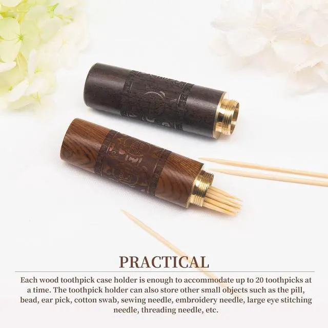 Alt view image 4 of 6 - Toothpick Holder Portable Wood Toothpick Case Waterproof Handmade Craft Toothpick Pocket Box for Storage Toothpicks, Needle, Pill, Cotton Swab, Bead, Ear Pick, and Other Small Object (4 Packs)