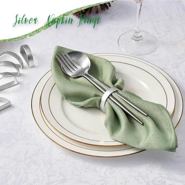 Alt view image 3 of 6 - APTWOW Silver Napkin Rings Set of 6, Thanksgiving Christmas Table Decor | Semicircle, Metal, Silver Napkin Holder Buckles, Fall Napkin Rings for Dinner Table Decor, Wedding, Banquet, Valentines Day