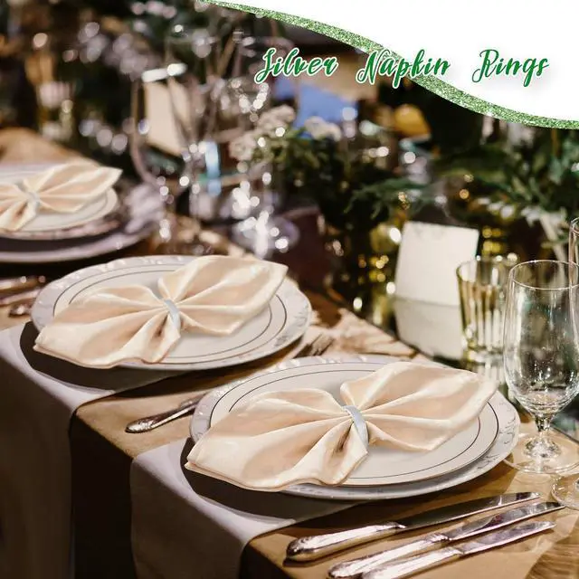 Alt view image 6 of 6 - APTWOW Silver Napkin Rings Set of 6, Thanksgiving Christmas Table Decor | Semicircle, Metal, Silver Napkin Holder Buckles, Fall Napkin Rings for Dinner Table Decor, Wedding, Banquet, Valentines Day