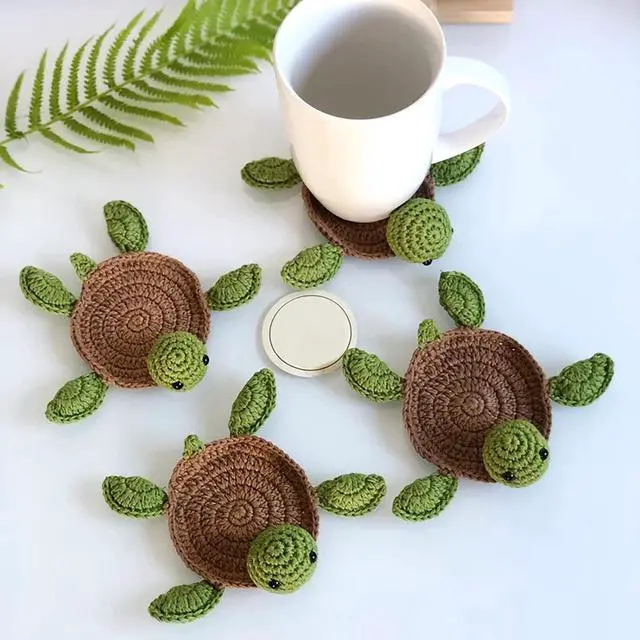 Main image of (1 Pack) Handmade Crochet Turtle Coaster, Fun Animal Mug Rug, Creative Knitting Housewarming Gift, Home Decor, Gift for Daughter, Mom, Teacher(1 Pack)