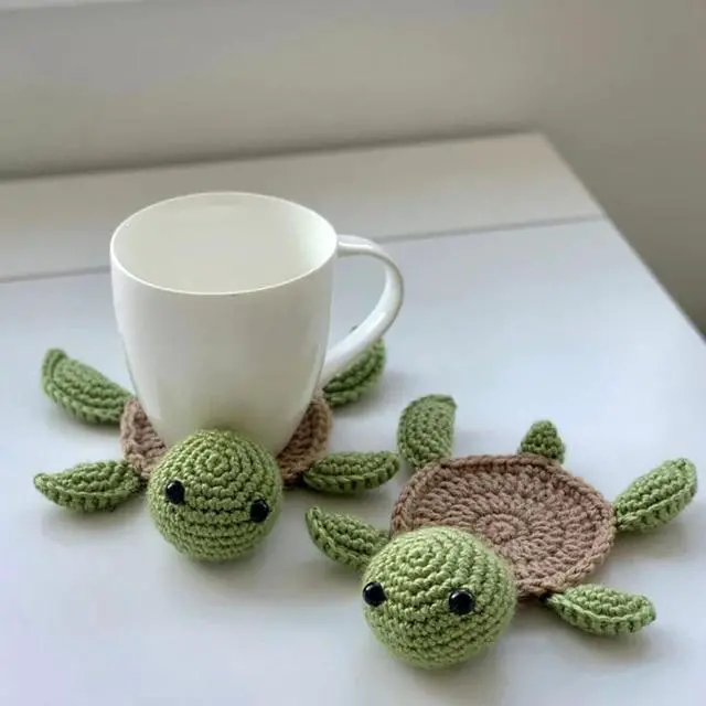 Alt view image 3 of 7 - (1 Pack) Handmade Crochet Turtle Coaster, Fun Animal Mug Rug, Creative Knitting Housewarming Gift, Home Decor, Gift for Daughter, Mom, Teacher(1 Pack)