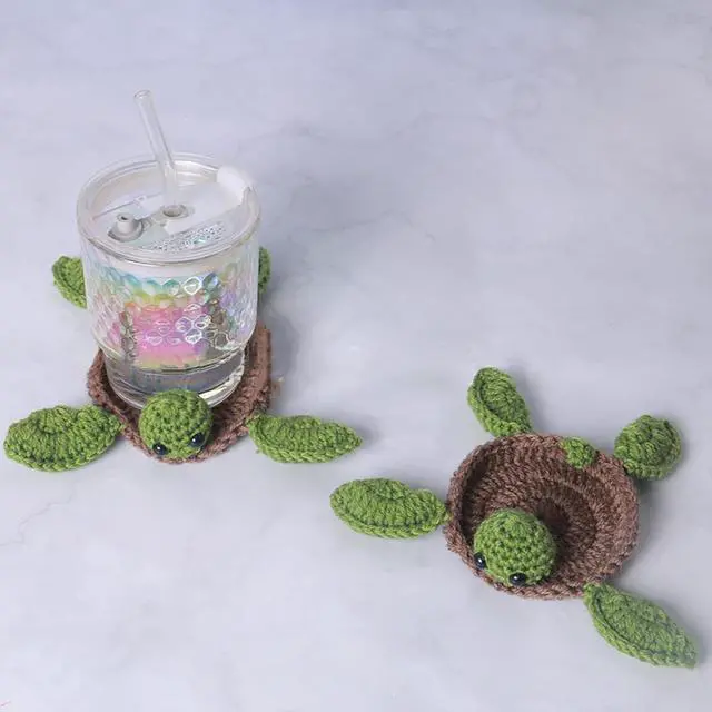 Alt view image 6 of 7 - (1 Pack) Handmade Crochet Turtle Coaster, Fun Animal Mug Rug, Creative Knitting Housewarming Gift, Home Decor, Gift for Daughter, Mom, Teacher(1 Pack)