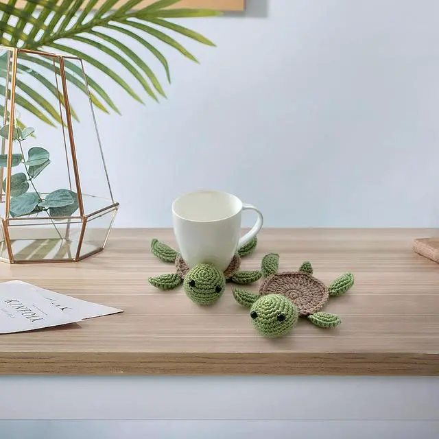 Alt view image 7 of 7 - (1 Pack) Handmade Crochet Turtle Coaster, Fun Animal Mug Rug, Creative Knitting Housewarming Gift, Home Decor, Gift for Daughter, Mom, Teacher(1 Pack)