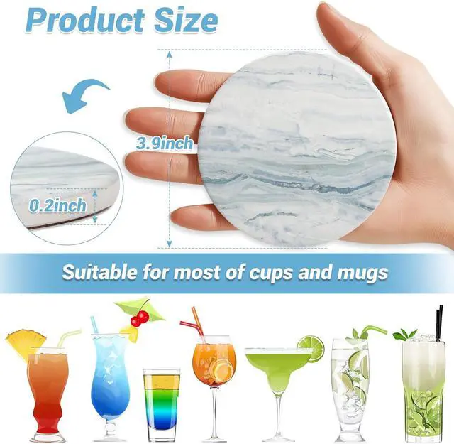Alt view image 3 of 7 - Acejoz Drink Coasters with Holder for Coffee Table, Absorbent Coasters Set of 6, Marble Style Ceramic Coaster for Wooden Table, Suitable for Kinds of Cups, Home Decor, 4 Inches(Blue)