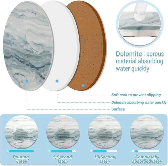 Alt view image 4 of 7 - Acejoz Drink Coasters with Holder for Coffee Table, Absorbent Coasters Set of 6, Marble Style Ceramic Coaster for Wooden Table, Suitable for Kinds of Cups, Home Decor, 4 Inches(Blue)