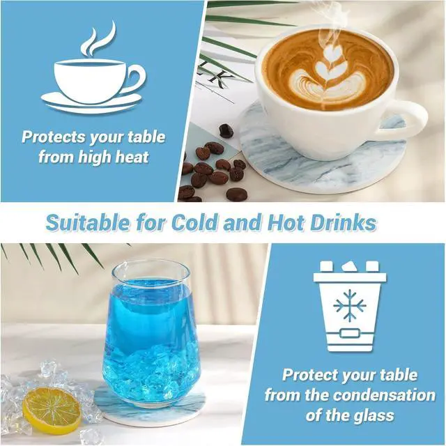 Alt view image 6 of 7 - Acejoz Drink Coasters with Holder for Coffee Table, Absorbent Coasters Set of 6, Marble Style Ceramic Coaster for Wooden Table, Suitable for Kinds of Cups, Home Decor, 4 Inches(Blue)