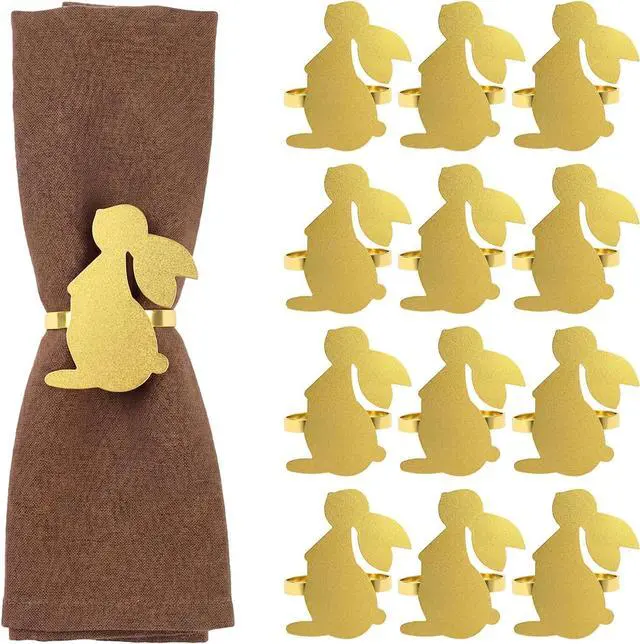 Main image of Gold Napkin Rings Set of 12 Metal Napkin Rings Holder for Cloth Napkins Table Bunny Napkin Rings for Easter Party Dinner Table Decoration