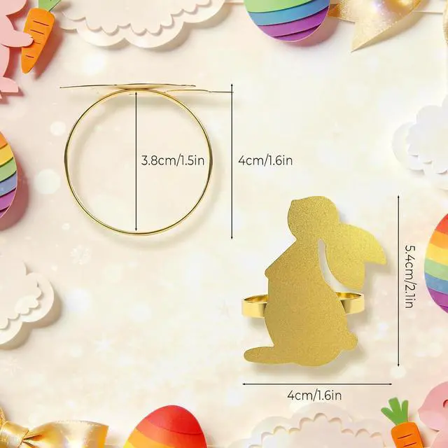 Alt view image 2 of 6 - Gold Napkin Rings Set of 12 Metal Napkin Rings Holder for Cloth Napkins Table Bunny Napkin Rings for Easter Party Dinner Table Decoration