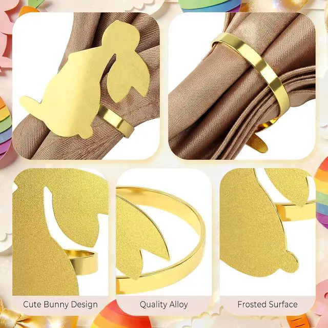 Alt view image 3 of 6 - Gold Napkin Rings Set of 12 Metal Napkin Rings Holder for Cloth Napkins Table Bunny Napkin Rings for Easter Party Dinner Table Decoration