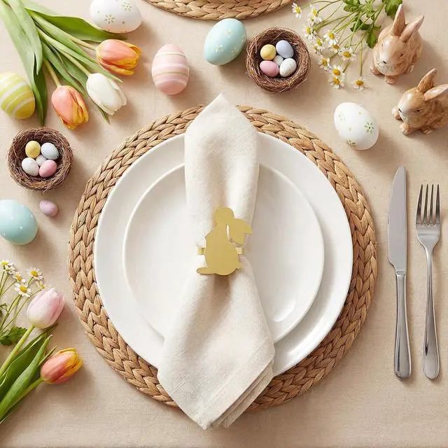 Alt view image 4 of 6 - Gold Napkin Rings Set of 12 Metal Napkin Rings Holder for Cloth Napkins Table Bunny Napkin Rings for Easter Party Dinner Table Decoration