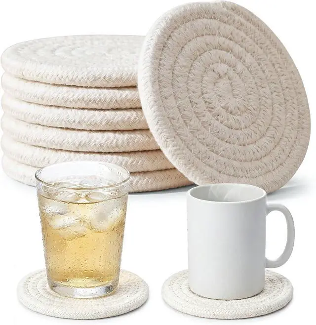 Main image of DomeStar Drink Coasters Set of 6, 3.5 Inch, Boho Furniture and Modern Farmhouse Decor Drink Coasters, Minimalist Non-Slip Tabletop Protection Suitable for Kinds of Cups, Living Room, Kitchen, White
