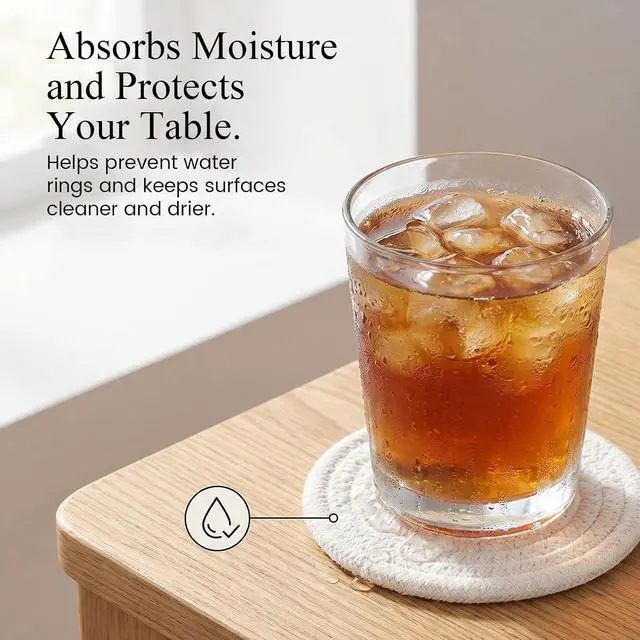 Alt view image 2 of 6 - DomeStar Drink Coasters Set of 6, 3.5 Inch, Boho Furniture and Modern Farmhouse Decor Drink Coasters, Minimalist Non-Slip Tabletop Protection Suitable for Kinds of Cups, Living Room, Kitchen, White